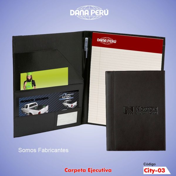 Cartapacio de cuero para documentos personalizado con logo. Carpeta ejecutiva de calidad premium a precio económico.