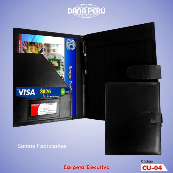 Fabricantes de cartapacios personalizados con logo. Carpetas ejecutivas de cuero sintético de calidad premium a precio económico. Fabricado por Dana Perú.