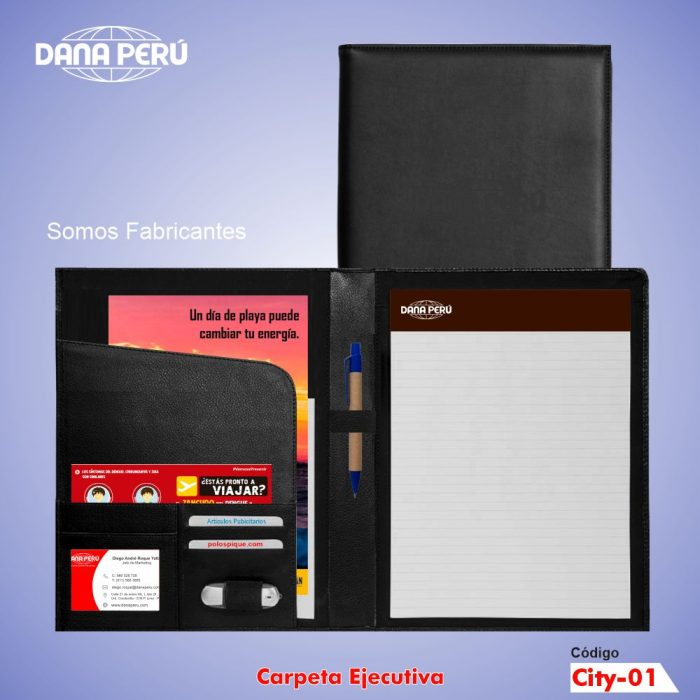 Cartapacios ejecutivos de cuero personalizados con logo en alto relieve. Carpeta ejecutiva de alta calidad a precio económico.